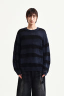 TEXTURE BLOCK STRIPE KNIT PULLOVER IN NAVY image 10