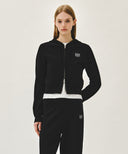 W SMALL CLASSIC LOGO CROP KNIT HOODIE ZIPUP IN BLACK image 11