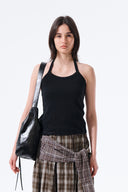 LABEL DETAIL HALTER TANK TOP IN BLACK image 15