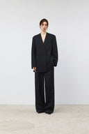 DESTRESSED WAIST PINTUCK WIDE PANTS IN CHARCOAL GREY image 10