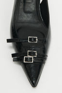 BUCKLE STILETTO SLING BACK HEELS IN BLACK image 9