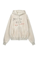 VINTAGE WASHED GRAFFITI HOODY ZIP UP IN BEIGE image 1