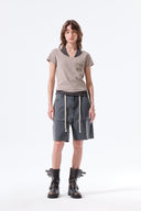 HERINGBONE RAW CUT DENIM SHORTS IN GRAY image 11