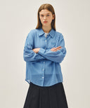 W PATTERN SHEER SHIRT IN BLUE image 19