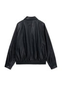 SMALL LOGO FAUX LEATHER ZIP UP JUMPER IN BLACK image 14