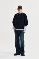 BACK LOGO COLLAR KNIT TOP FOR MEN IN DARK NAVY image 18