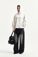 RAW EDGE HEM SWEAT HOODY IN LIGHT BEIGE image 9