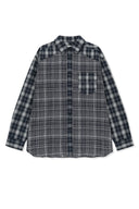 MIXED CHECK OVER FIT SHIRT IN NAVY image 14