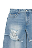 FRONT LAYERED DISTRESSED DENIM PANTS IN BLUE image 3