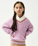 ENFANT V NECK CABLE KNIT IN LIGHT PURPLE image 1