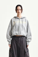 GRAFFITI LOGO CROP HOODY ZIP UP IN GRAY image 11