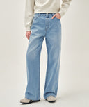 W WIDE FIT VINTAGE WASHED DENIM PANTS IN LIGHT BLUE image 14