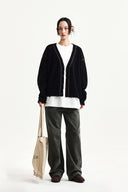 BACK LOGO LINE POINT KNIT CARDIGAN IN BLACK image 10