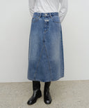 W A-LINE DENIM MIDI SKIRT IN LIGHT BLUE image 14