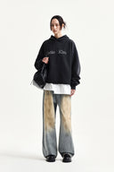RAW EDGE HEM SWEAT HOODY IN CHARCOAL GREY image 9