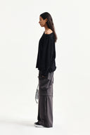 RAW HEM FINISHED BOAT NECK TOP IN BLACK image 16