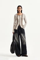 COLOR BLOCK SLIM KNIT CARDIGAN IN CHARCOAL GREY image 10
