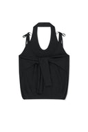 LAYERED TIE HALTER NECK KNIT TOP IN BLACK image 2