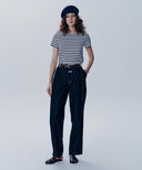 W TUCK WIDE DENIM PANTS IN DARK BLUE image 1