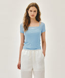 W SMALL CLASSIC LOGO SLEEVELESS LAYERED TEE IN SKY BLUE
