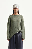 ASYMMETRIC DAMAGED KNIT PULLOVER IN KHAKI image 11