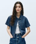 W DENIM HALF SLEEVE SHIRT IN LIGHT BLUE image 5