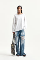 RAW HEM FINISHED BOAT NECK TOP IN WHITE image 18