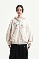 VINTAGE WASHED GRAFFITI HOODY ZIP UP IN BEIGE image 5