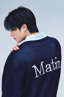 BACK LOGO JACQUARD MESH KNIT ZIP UP IN NAVY image 12