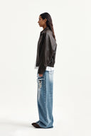 SMALL LOGO FAUX LEATHER ZIP UP JUMPER IN BROWN image 7