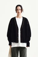 BACK LOGO LINE POINT KNIT CARDIGAN IN BLACK image 13