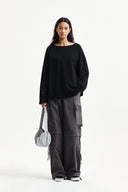 RAW HEM FINISHED BOAT NECK TOP IN BLACK image 9