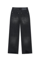 BACK POCKET PATCH DESTROYED DENIM PANTS IN BLACK image 2