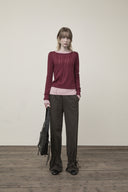 DIAGONAL TEXTURE KNIT TOP IN BURGUNDY image 19