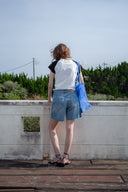 CUT LINE POINT DENIM SHORTS IN BLUE image 10