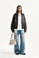 FRONT LAYERED DISTRESSED DENIM PANTS IN BLUE image 9