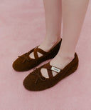 W CROSS BANDING SHEARING FLAT SHOES IN IVORY image 13