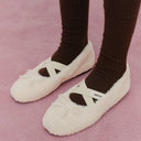 W CROSS BANDING SHEARING FLAT SHOES IN BROWN image 4