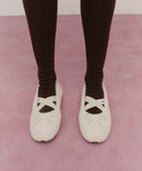 W CROSS BANDING SHEARING FLAT SHOES IN IVORY image 7