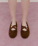 W CROSS BANDING SHEARING FLAT SHOES IN IVORY image 14