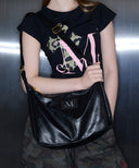 MERIN GOLD LINE LEATHER SHOULDER BAG IN BLACK