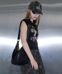 MERIN GOLD LINE LEATHER SHOULDER BAG IN BLACK