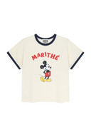 [KIDS_DISNEY] 米奇羅紋領T恤－米白