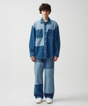 OVERSIZED PATCH WORK DENIM SHIRT JACKET IN BLUE