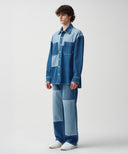 OVERSIZED PATCH WORK DENIM SHIRT JACKET IN BLUE