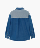 OVERSIZED PATCH WORK DENIM SHIRT JACKET IN BLUE