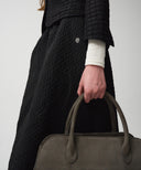 W QUILTED JACQUARD FULL SKIRT IN BLACK