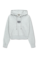 W SMALL CLASSIC LOGO CROP HOODIE IN LIGHT HEATHER GREY