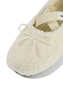 W CROSS BANDING SHEARING FLAT SHOES IN IVORY