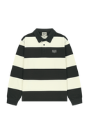 SMALL CLASSIC LOGO RUGBY COLLAR LONG SLEEVE TEE IN CHARCOAL GREY
